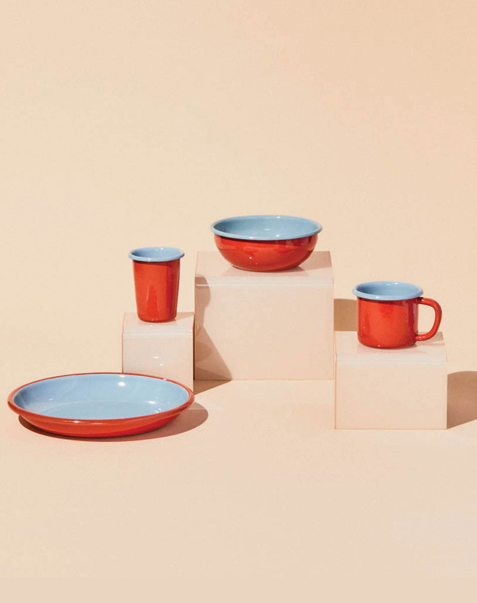 Crow Canyon - The Get Out Enamel Cereal Bowl, Tomato & Smoke Blue